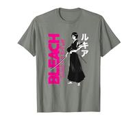 Bleach: Thousand-Year Blood War Rukia with Large Logo Anime Camiseta, Hombre, Verde Militar Jaspeado, L