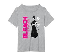 Bleach: Thousand-Year Blood War Rukia with Large Logo Anime Camiseta, Mujer Tallas Grandes, Gris Jaspeado, 1XL Grande