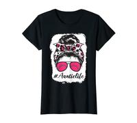 Bleached Softball Auntie life Pink Leopard Messy Bun Aunt Camiseta