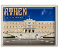 Blechemma Postal de chapa con sobre, 14 x 10 cm, vacaciones, ciudad, viajes a Atenas, Grecia Syntagma Square