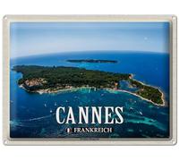 Blechemma Postal de chapa con sobre 14 x 10 cm, vacaciones, ciudad, viajes, Cannes Francia, Ile Sainte-Marguerite France