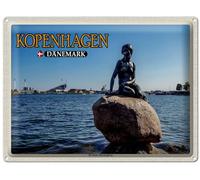 Blechemma Postal de chapa con sobre, 14 x 10 cm, vacaciones, ciudad, viajes, Copenhague, Dinamarca, pequeña sirena