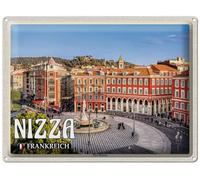 Blechemma Postal de chapa con sobre, 14 x 10 cm, vacaciones, ciudad, viajes, Niza, Francia, Place Masséna, la plaza principal de Francia