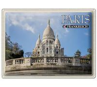 Blechemma Postal de chapa con sobre, 14 x 10 cm, vacaciones, ciudad, viajes, París, Francia, Sacré-Coeur de Montmartre France
