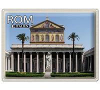 Blechemma Postal de chapa con sobre, 14 x 10 cm, vacaciones, ciudad, viajes, Roma Italia, basílica de San Pablo