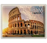 Blechemma Postal de chapa con sobre, 14 x 10 cm, vacaciones, ciudad, viajes, Roma Italia, Coliseo