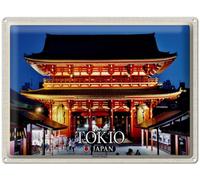 Blechemma Postal de chapa con sobre 14 x 10 cm, vacaciones, ciudad, viajes, Tokio, Japón, Templo Sensoji