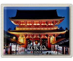 Blechemma Postal de chapa con sobre 14 x 10 cm, vacaciones, ciudad, viajes, Tokio, Japón, Templo Sensoji