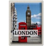 Blechemma Postal de chapa con sobre, 14 x 10 cm, vacaciones, ciudad, viajes, visita a Londres, teléfono retro
