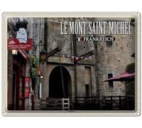 Blechemma Tarjeta postal de chapa con sobre, 14 x 10 cm, vacaciones, ciudad, viajes Le Mont-Saint-Michel Francia, puerta del rey France