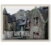 Blechemma Tarjeta postal de chapa con sobre 14 x 10 cm, vacaciones, ciudad, viajes Le Mont-Saint-Michel Francia, casco antiguo de Francia