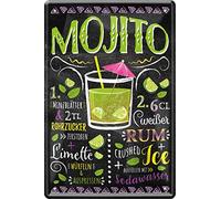 Blechschild - Cartel decorativo de chapa con receta del cóctel de ron mojito para bares o fiestas, 20 x 30 cm, 116