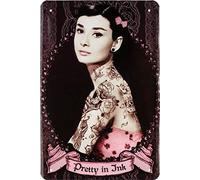 Blechschilder Cartel decorativo de metal para puerta, diseño de Audrey Hepburn Pretty in Ink Tattoo Painting Personalidades conocidas Celebrities, cartel decorativo de metal 20 x 30 cm