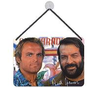 Blechwaren Fabrik Braunschweig GmbH Bud Spencer und Terence Hill - Portaits con firmas - Cartel de culto colgante - 16,5 x 11,5 cm KHB03
