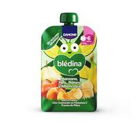 Blédina Bolsita de Manzana, Pera, Platano y Albaricoque para Bebé. Pouch 100% Fruta, Sin Azúcares Añadidos y Alto Contenido en Vitamina C, Fuente de Fibra. Desde los 6 Meses, 100g