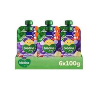 Blédina Bolsitas de Pera, Ciruela pasa, Zanahoria y Remolacha para Bebé. Pouch 100% Fruta y Verdura, Sin Azúcar Añadido y Alto Contenido Vitamina C, Fuente de Fibra. Desde los 8 Meses, Pack 6x100g