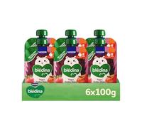 Blédina Bolsitas de Yogur, Frutos Rojos, Manzana y Platano para Bebé. Pouch de Fruta y Yogur, Sin Azúcares Añadidos y Alto Contenido en Vitamina C, Fuente de Fibra. Desde los 8 Meses, Pack 6x100g