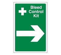 Bleedsave Kit de control de sangrado, flecha derecha, 200 x 300 mm, señal de seguridad de plástico rígido de 1 mm