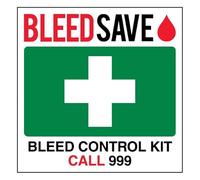 Bleedsave Kit de control de sangrado, llamada 999, cuadrado, 200 x 200 mm, señal de seguridad de vinilo autoadhesivo