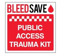 Bleedsave Public Access Trauma Kit - Señal de seguridad cuadrada de plástico rígido de 200 x 200 mm, 1 mm