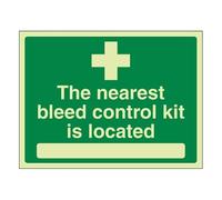 Bleedsave Señal de seguridad autoadhesiva de vinilo con texto en inglés "The Nearest Bleed Control Kit Is Location", 200 x 150 mm
