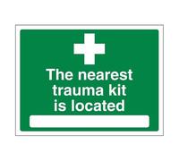 Bleedsave Señal de seguridad autoadhesiva de vinilo con texto en inglés "The Nearest Trauma Kit is Location", 200 x 150 mm