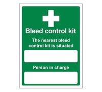 Bleedsave Señal de seguridad de plástico rígido con texto en inglés «The Nearest Bleed Control Kit Is Situated», vertical, 150 x 200 mm, 2 mm