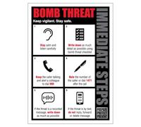 BLEEDSAVE Señal de seguridad de plástico rígido de 148 x 210 mm (A5) con mensaje "Bomb Threat"