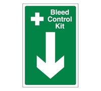 Bleedsave Señal de seguridad de plástico rígido de 200 x 300 mm con diseño de flecha hacia abajo