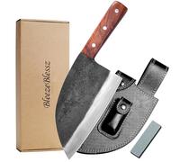 BleezeBlessz Cuchillo de cocinero Cuchillo de cocina serbio de acero al carbono forjado a mano con funda de cuero para cocinar en camping al aire libre