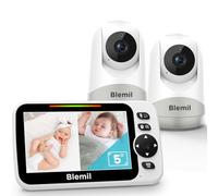 Blemil Monitor para bebés, con 2 cámaras y 30 Horas de batería Recargable de Audio, Pantalla Dividida de 5 Pulgadas, cámara remota en la Nube/Zoom, Llamada bidireccional, visión Nocturna, sin WiFi