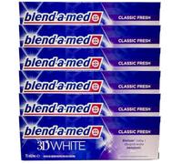 blend-a-med 3D White Extra Fresh Pasta dentífrica blanqueadora y frescura, elimina la decoloración, blanquea los dientes, frescura duradera, revitalizante, 6 unidades de 75 ml