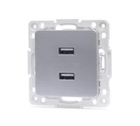 Blendend Adaptador para 2 tomas USB, tipo alemán/francés, color plateado; ideal para cargar dispositivos móviles y conectar periféricos.