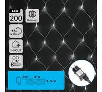 Blendend Cadena de luces - luz neta de bajo voltaje, blanco frío, 3m x 1.5m, IP44, apta para interior y exterior, incluye caja de color*