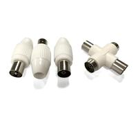 Blendend Conector de antena de TV, 1 clavija hembra y 2 clavijas macho, color blanco, ideal para mejorar señal y conexión de equipos de televisión.