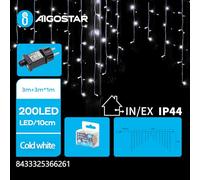 Blendend Cortina de luces LED conectable de bajo voltaje, 200 LEDs, 3m + 3m * 1m, luz blanca fría, ideal para decoración y ambientación.