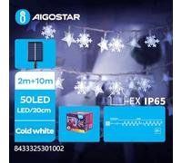 Blendend Guirnalda de luces solares, forma copo de nieve, blanco frío, 2m + 10m, ideal para decorar en fiestas y crear ambientes festivos.