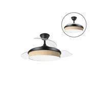 Blendend Ventilador DC 72W negro/cañizo, 3 aspas, 7200 LM, 3000-4000-6000K, control remoto, memoria y temporizador para enfriar y decorar espacios.