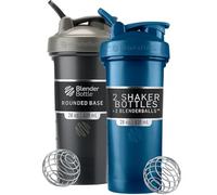 Blender Bottle Classic V2 - Botella mezcladora perfecta para batidos de proteínas y entrenamiento previo, 28 onzas (paquete de 2), negro y azul marino