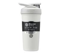 BlenderBottle Strada - Botella de acero inoxidable, botella térmica con BlenderBall, coctelera de proteínas y agitador de fitness, libre de BPA, doble pared, aislado al vacío, blanco, 375 g