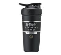 BlenderBottle Strada - Botella térmica de acero inoxidable con BlenderBall, coctelera de proteínas y agitador de fitness, sin BPA, doble pared, aislado al vacío, negro, 710 ml.