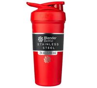 BlenderBottle Strada - Botella térmica de acero inoxidable con BlenderBall, coctelera de proteínas y agitador de fitness, sin BPA, doble pared, aislado al vacío, color rojo, 375 g
