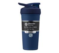 BlenderBottle Strada Shaker Cup - Botella de agua aislada de acero inoxidable con batidor de alambre, 24 onzas, azul marino