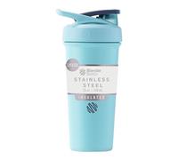 BlenderBottle Strada Sleek - Botella de agua aislada de acero inoxidable con batidor de alambre, 25 onzas, espuma de mar