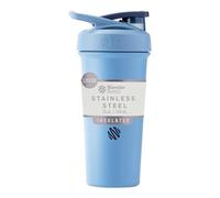 BlenderBottle Strada Sleek Shaker Cup Botella de agua aislada de acero inoxidable con batidor de alambre, 25 onzas, azul polvoriento