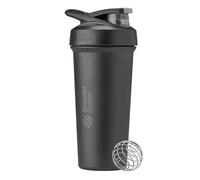 BlenderBottle Strada Sleek Shaker Cup - Botella de agua aislada de acero inoxidable con batidor de alambre, 25 onzas, color negro
