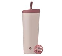 BlenderBottle Vaso mezclador 2 en 1 de acero inoxidable aislado, tapa a prueba de fugas, popote, BlenderBall, sin BPA, para batidos de proteínas, batidos y preentrenamiento, 24 onzas, rojo/marrón
