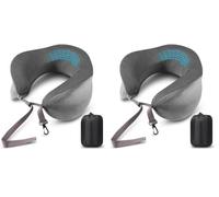 Blendura Almohada de Viaje, Almohada Cervical de Espuma Viscoelástica, Almohada de avión con Bolsa de Transporte Incluida, Adecuada para cojín de Cuello para avión, Coche, Oficina, Gris (Paquete de 2)