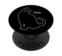Blep Negro Lindo Gato Divertido Amantes De Mascotas Mirando con La Lengua Fuera PopSockets PopGrip Adhesivo