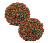 BlesConi 2 bolas de boj de imitación de 25 cm, esferas topiarias artificiales para colgar plantas de plástico para exteriores, interiores, jardín, patio, decoración de boda (rosa roja)
